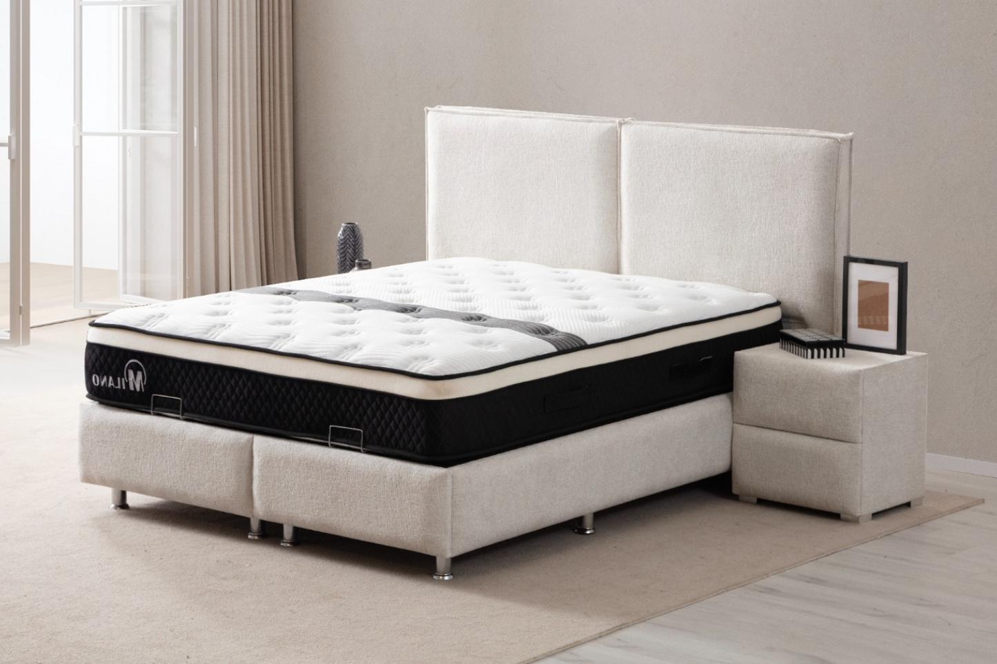 LIT COFFRE MAYA BLANC CASSE EN TISSUS CHENILLE