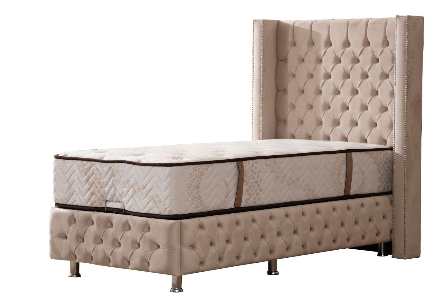LIT COFFRE CLOUTÉ 1 PLACE BEIGE