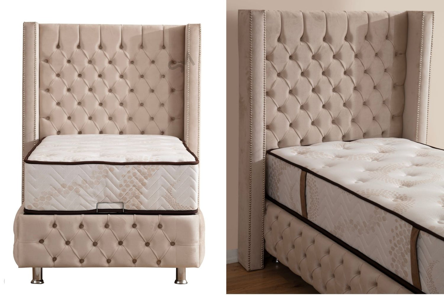 LIT COFFRE CLOUTÉ 1 PLACE BEIGE