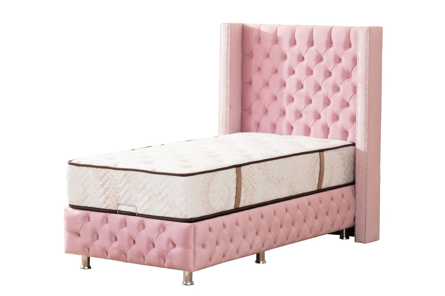 LIT COFFRE CLOUTÉ 1 PLACE ROSE
