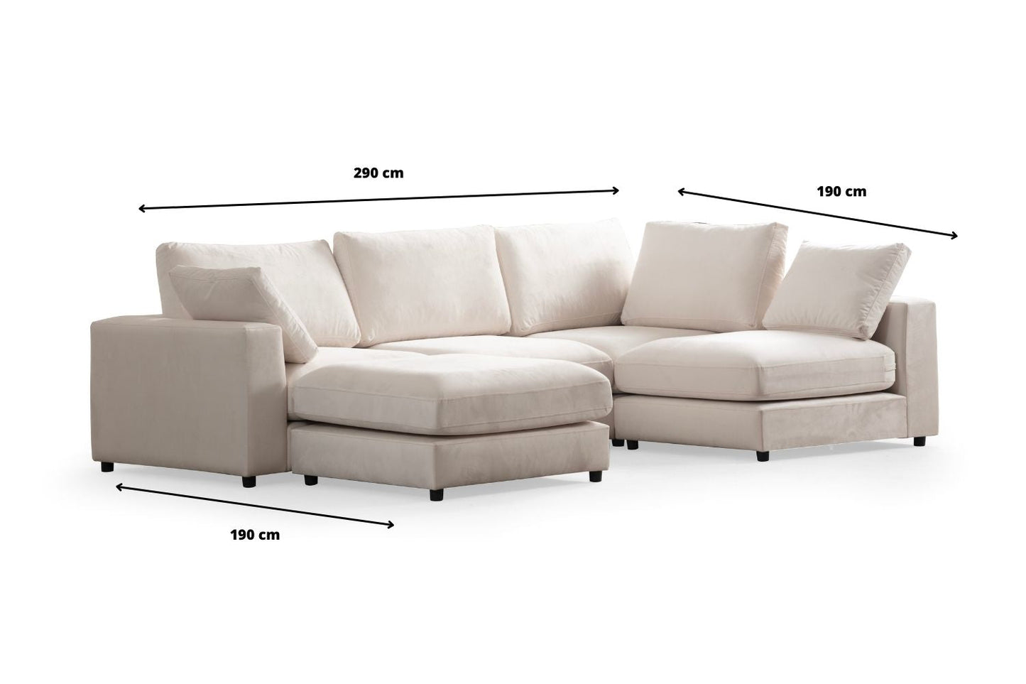 Canapé Julia Modulable Chenille Blanc cassé 4+1 Pouf