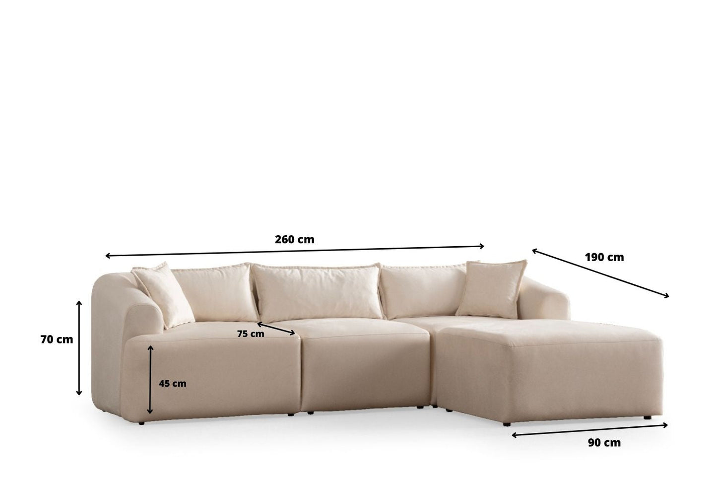 Canapé Mila Modulable Velours Blanc 3+1 Pouf