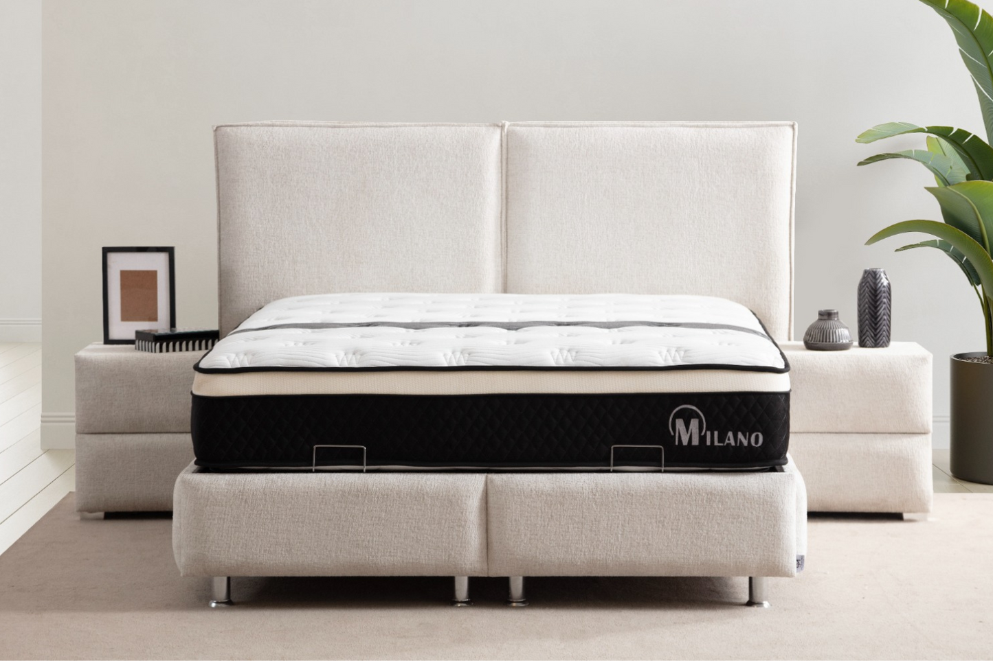 LIT COFFRE MAYA BLANC CASSE EN TISSUS CHENILLE