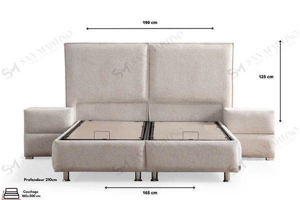 LIT COFFRE MAYA BLANC CASSE EN TISSUS CHENILLE