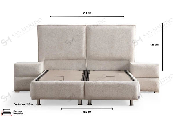 LIT COFFRE MAYA BLANC CASSE EN TISSUS CHENILLE