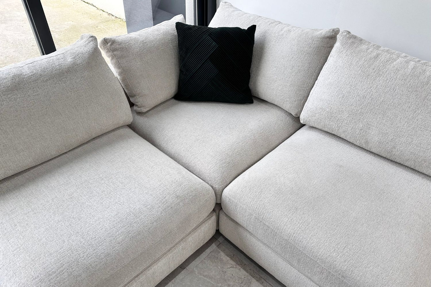Canapé Julia Modulable Chenille Blanc cassé 4+1 Pouf