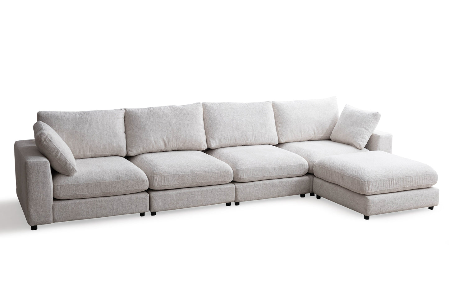 Canapé Julia Modulable Chenille Blanc cassé 4+1 Pouf