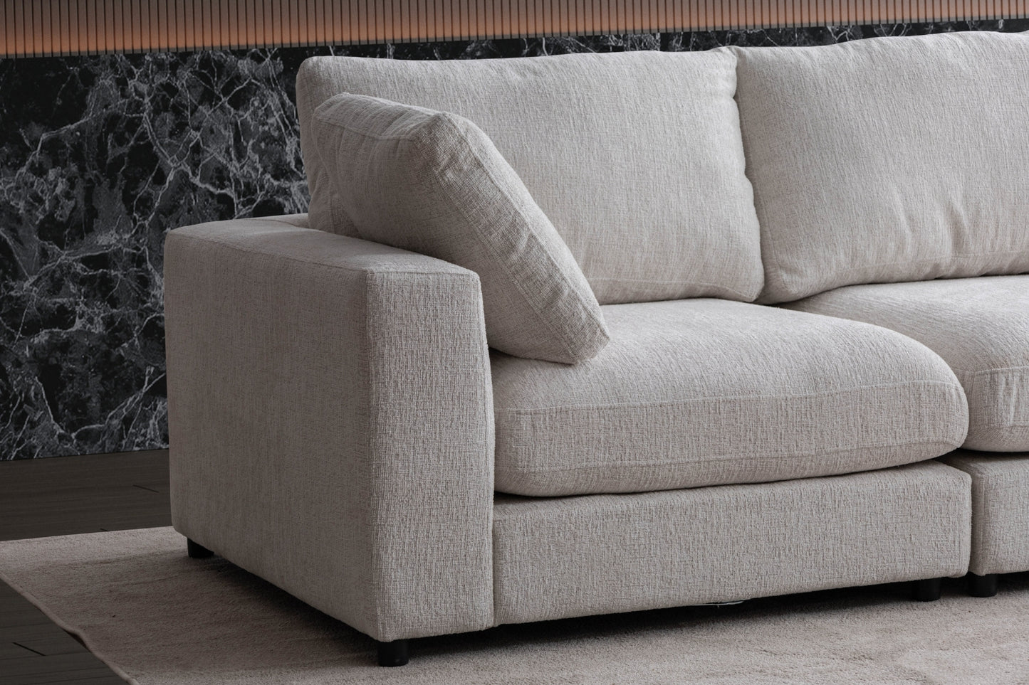 Canapé Julia Modulable Chenille Blanc cassé 4+1 Pouf