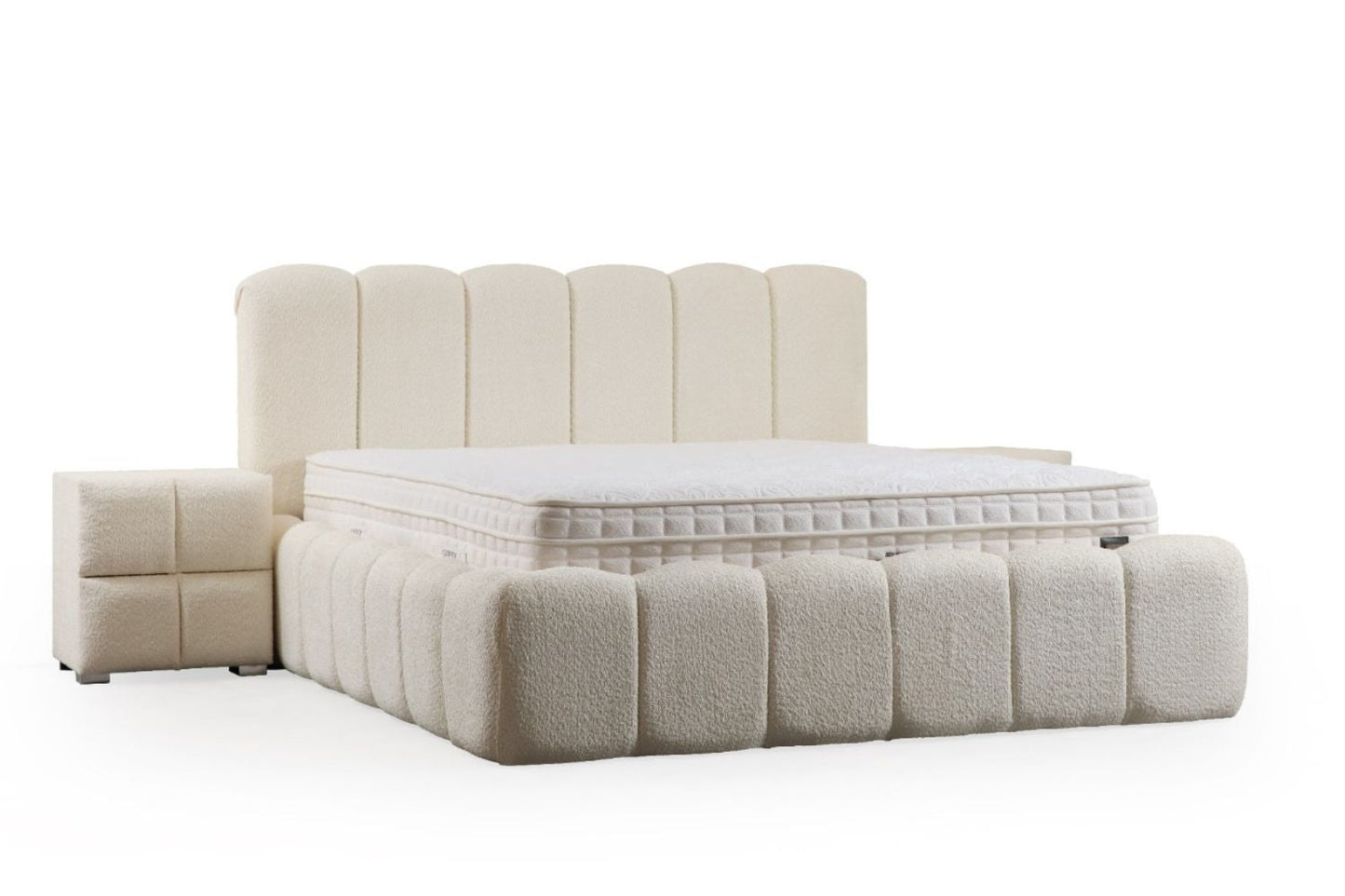 LIT COFFRE ALYA EN TISSUS CHENILLE BLANC