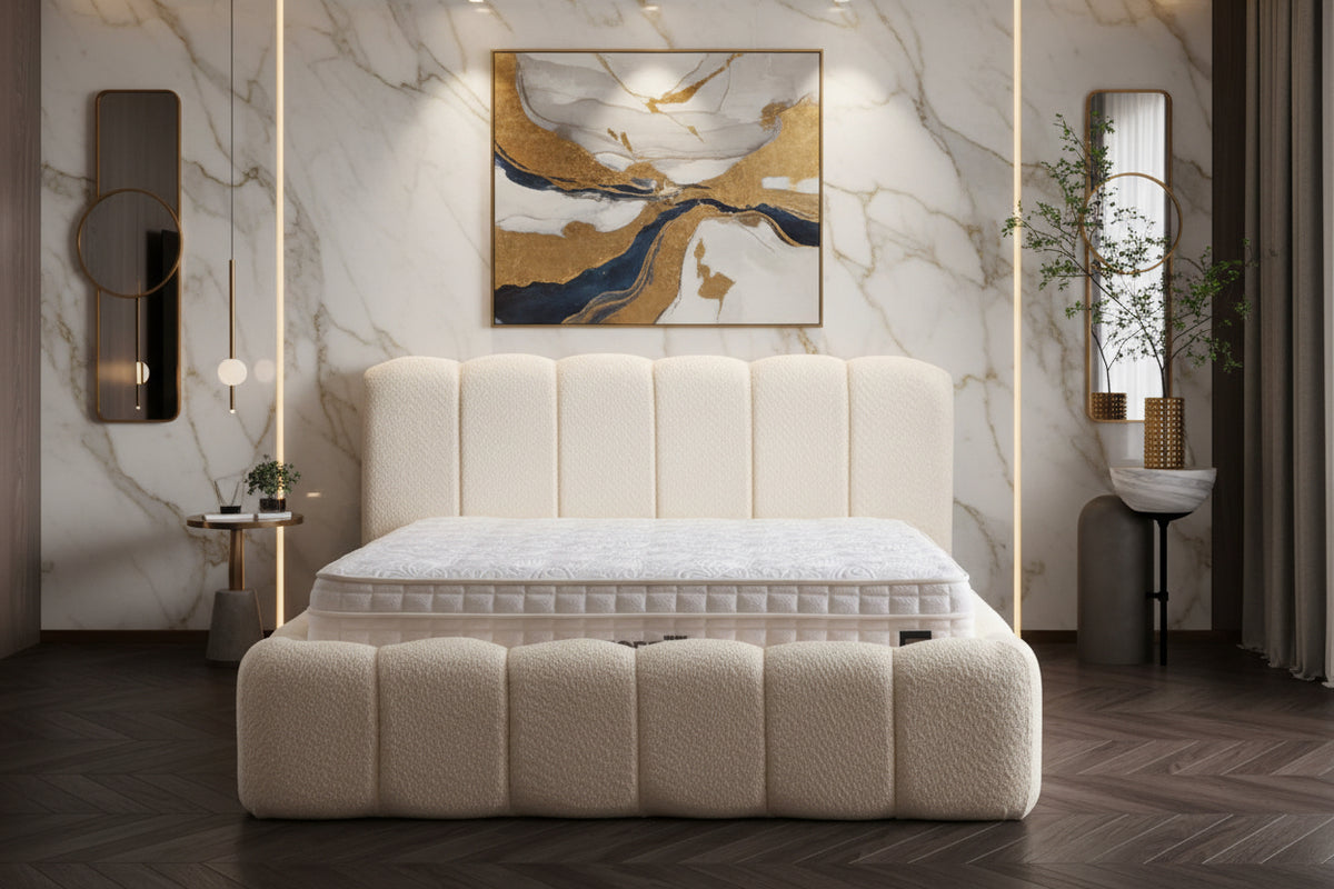 LIT COFFRE ALYA EN TISSUS CHENILLE BLANC