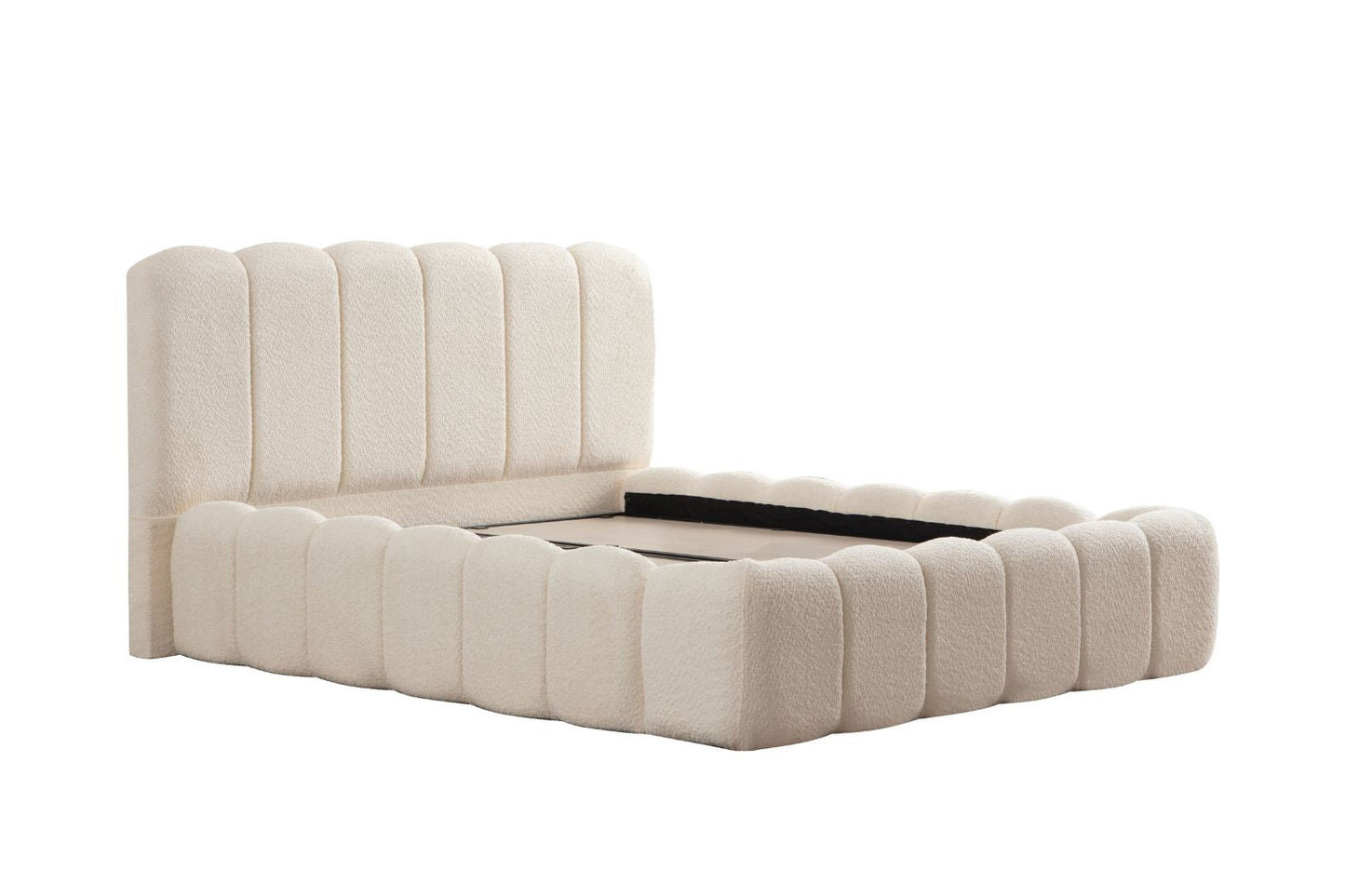 LIT COFFRE ALYA EN TISSUS CHENILLE BLANC