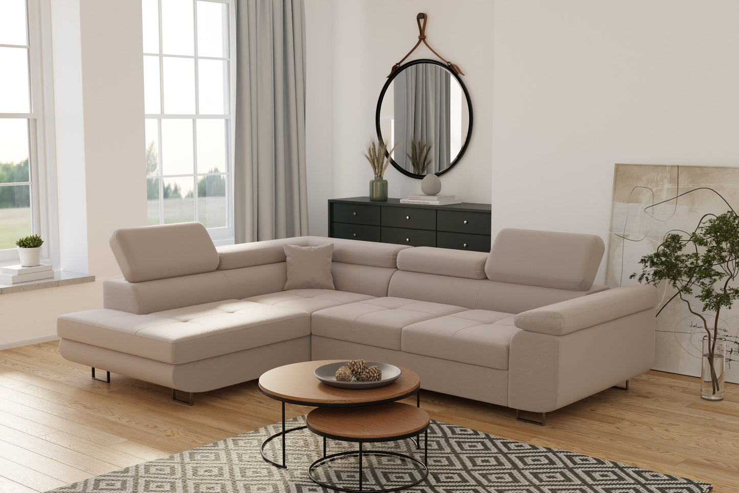 Canapé D'angle convertible Tony en velours Beige