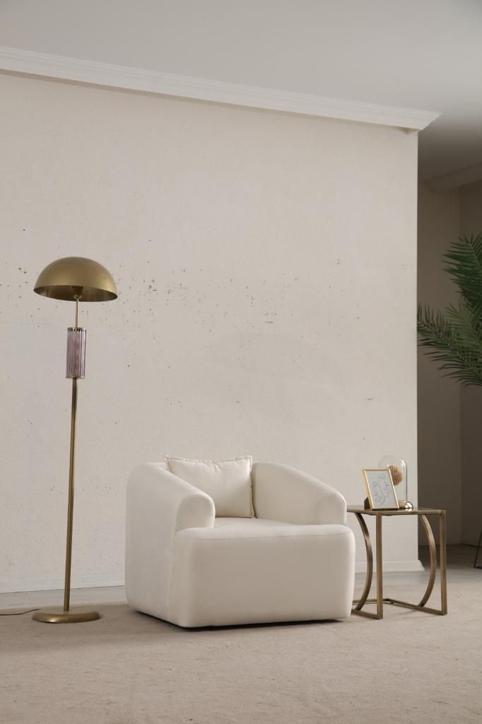Canapé Mila Modulable Velours Blanc 3+1 Pouf