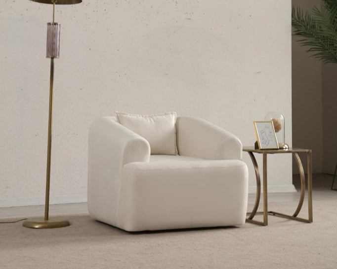 Canapé Mila Modulable Velours Blanc 3+1 Pouf