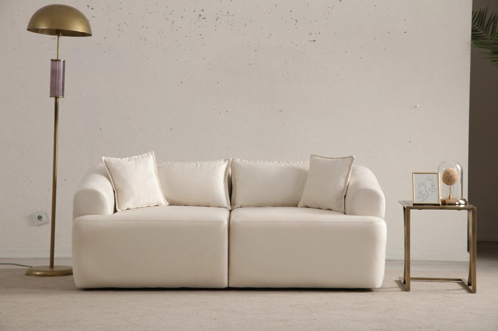 Canapé Mila Modulable Velours Blanc 3+1 Pouf