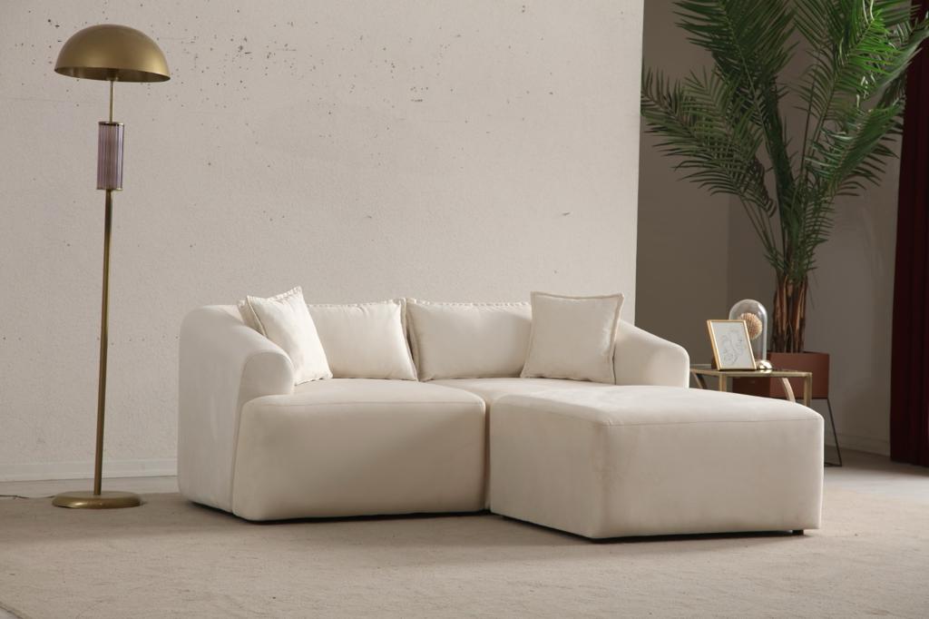 Canapé Mila Modulable Velours Blanc 3+1 Pouf