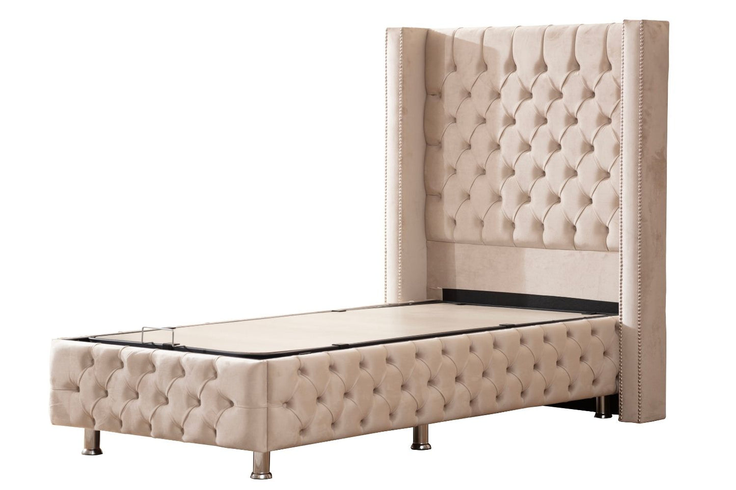 LIT COFFRE CLOUTÉ 1 PLACE BEIGE