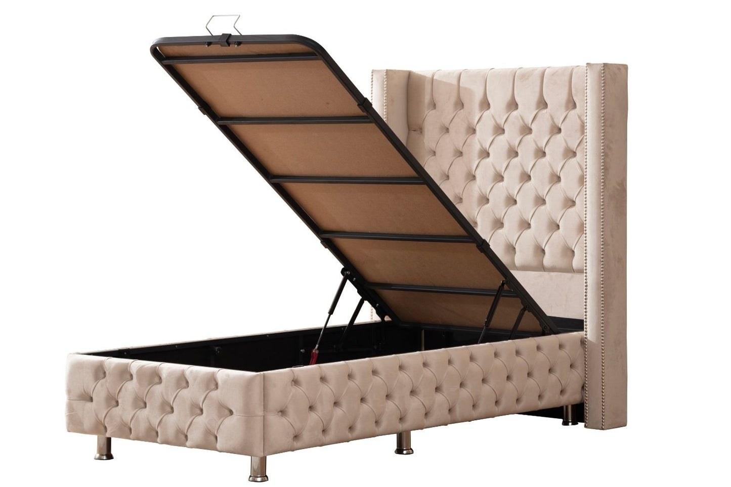 LIT COFFRE CLOUTÉ 1 PLACE BEIGE