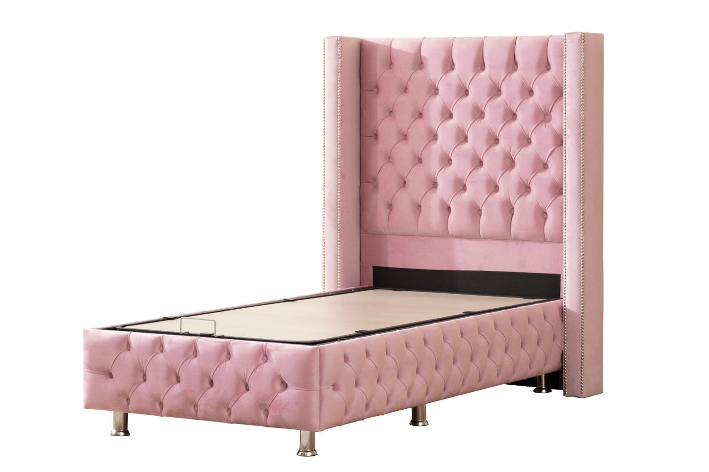 LIT COFFRE CLOUTÉ 1 PLACE ROSE
