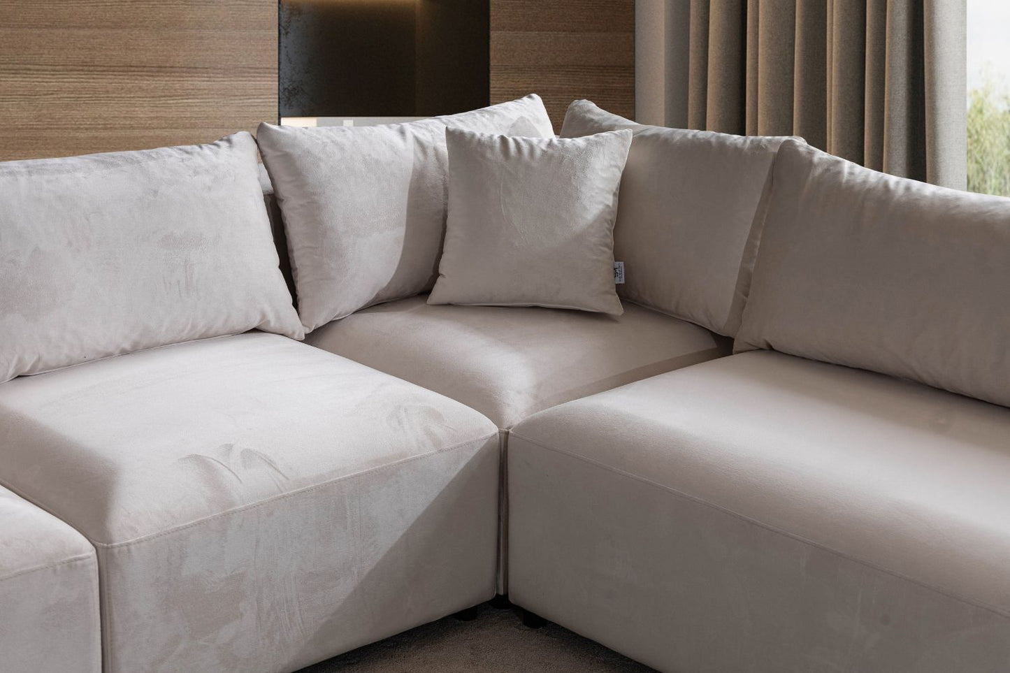 Canapé Azra Modulable Velours Blanc cassé