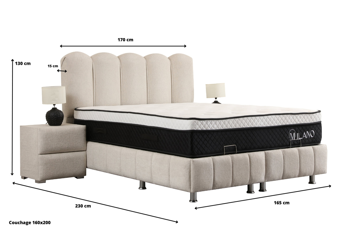 LIT COFFRE EVA BLANC CASSE EN TISSUS CHENILLE