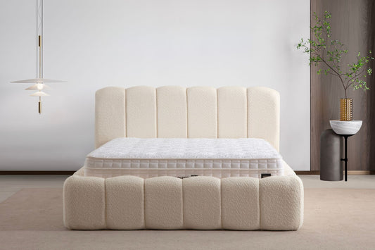 LIT COFFRE ALYA EN TISSUS CHENILLE BLANC