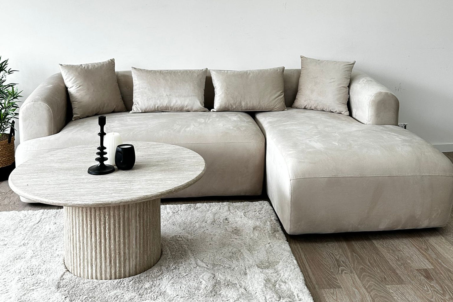 Canapé d'Angle Ela Velours Beige