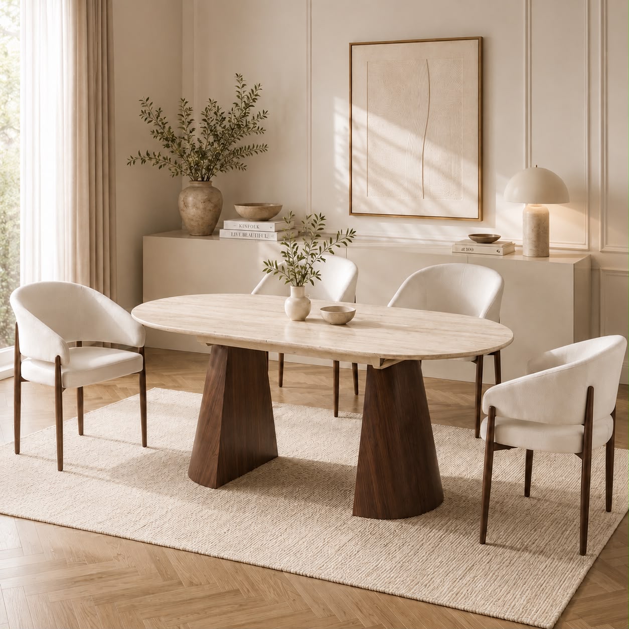 Table a manger extensible ceramique Anastasia Noyer Travertin