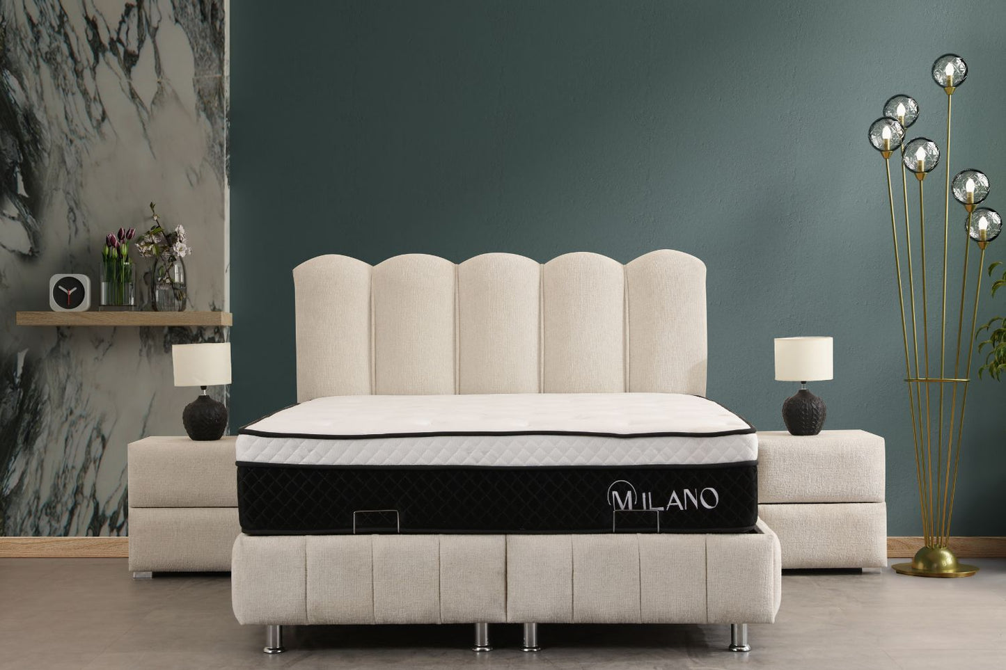 LIT COFFRE EVA BLANC CASSE EN TISSUS CHENILLE