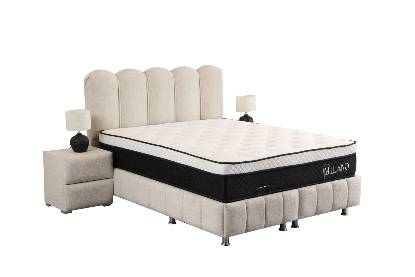 LIT COFFRE EVA BLANC CASSE EN TISSUS CHENILLE