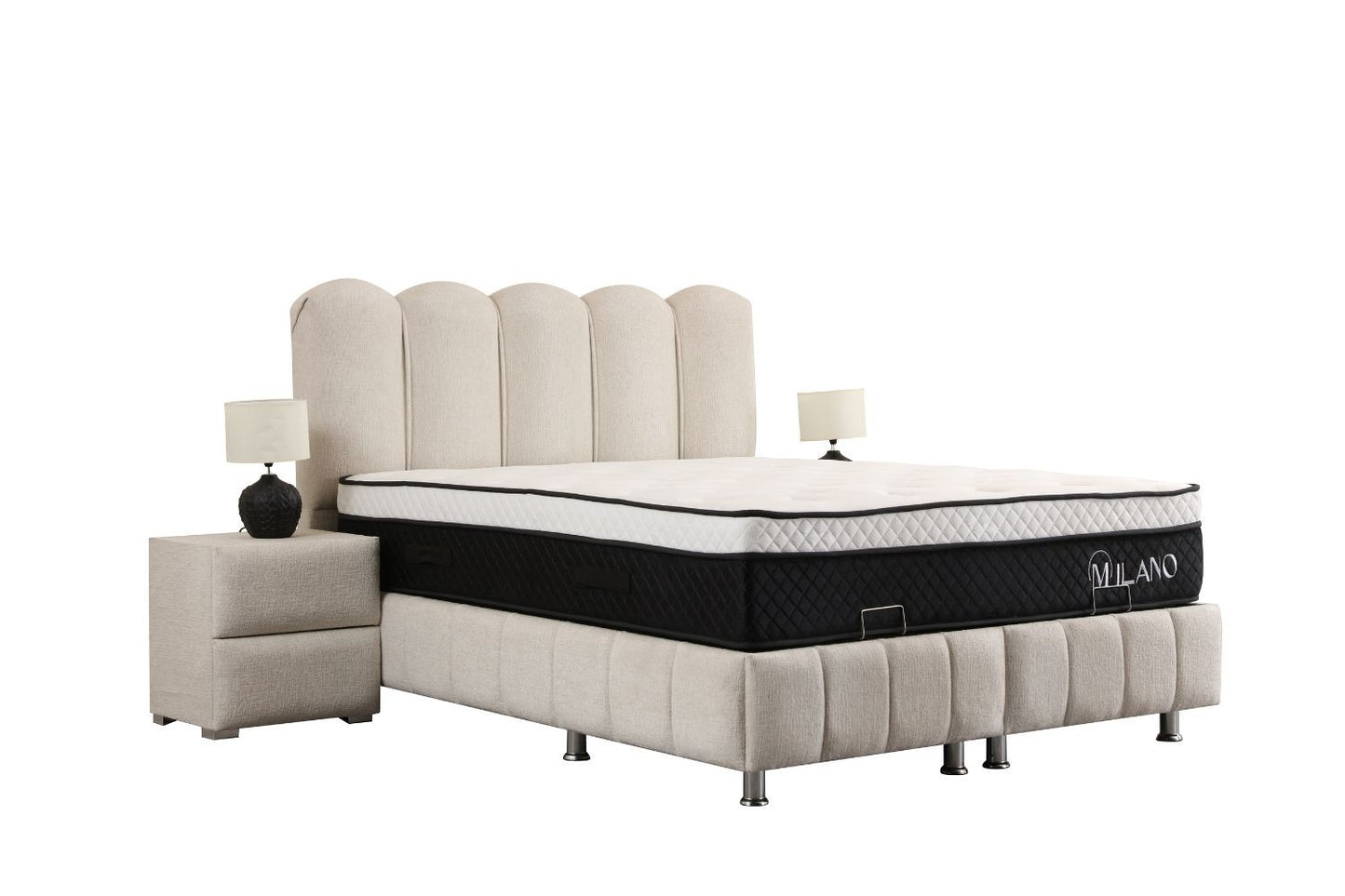 LIT COFFRE EVA BLANC CASSE EN TISSUS CHENILLE