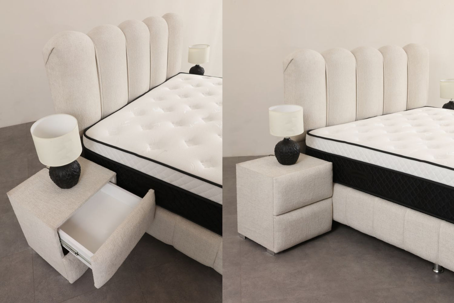 LIT COFFRE EVA BLANC CASSE EN TISSUS CHENILLE