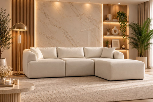 Canapé Mila Modulable Velours Blanc 3+1 Pouf