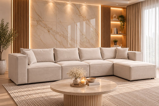 Canapé Elégance Velours Modulable 4+1 Pouf
