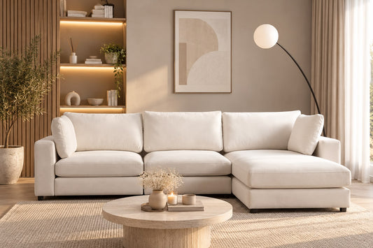 Canapé Julia Modulable Velours Blanc 3+1 Pouf