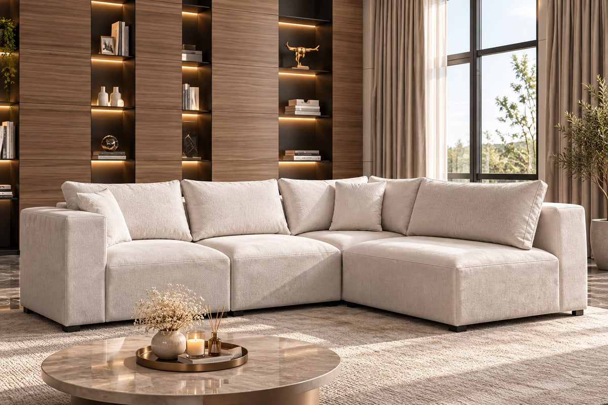 Canapé Azra Modulable Velours Blanc cassé