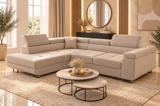 Canapé D'angle convertible Tony en velours Beige
